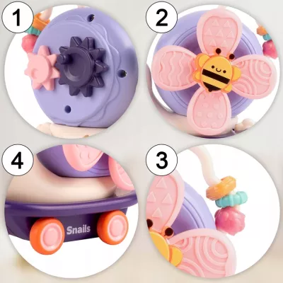 Spinner sensoryczny ślimak z przyssawką – do kąpieli, krzesełka i podłogi | Zabawka edukacyjna rozwijająca zmysły i motorykę