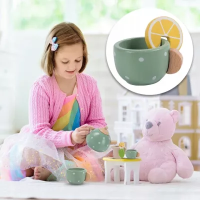 Drewniany zestaw do herbatki dla dzieci  Serwis do zabawy z filiżankami – edukacyjna zabawka