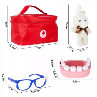 Drewniany zestaw lekarza i dentysty 2w1 dla dzieci z króliczkiem – zabawka edukacyjna w walizce, która uczy empatii