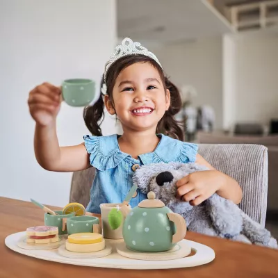 Drewniany zestaw do herbatki dla dzieci  Serwis do zabawy z filiżankami – edukacyjna zabawka