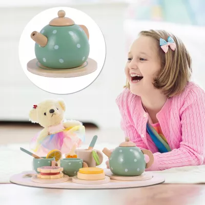 Drewniany zestaw do herbatki dla dzieci  Serwis do zabawy z filiżankami – edukacyjna zabawka