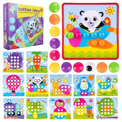 Układanka Guzikowa Montessori Miś – Edukacyjna Mozaika dla Dzieci 3+ | Nauka kolorów i motoryki