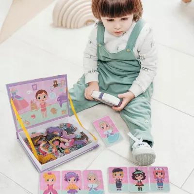 Ubieranka magnetyczna dla dziewczynek – kreatywne puzzle i książeczka 51 magnesów | Zabawa, edukacja i rozwój wyobraźni