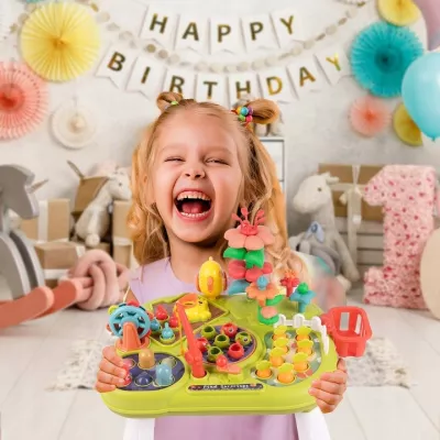 Stolik Edukacyjny Montessori 4w1 – Interaktywny Zestaw z Młoteczkiem i Wędką | Nauka, Motoryka i Zabawa dla Dzieci