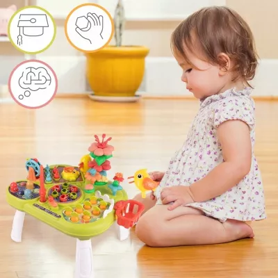 Stolik Edukacyjny Montessori 4w1 – Interaktywny Zestaw z Młoteczkiem i Wędką | Nauka, Motoryka i Zabawa dla Dzieci