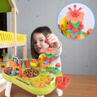 Stolik Edukacyjny Montessori 4w1 – Interaktywny Zestaw z Młoteczkiem i Wędką | Nauka, Motoryka i Zabawa dla Dzieci