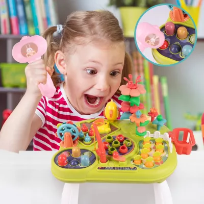 Stolik Edukacyjny Montessori 4w1 – Interaktywny Zestaw z Młoteczkiem i Wędką | Nauka, Motoryka i Zabawa dla Dzieci