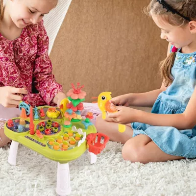 Stolik Edukacyjny Montessori 4w1 – Interaktywny Zestaw z Młoteczkiem i Wędką | Nauka, Motoryka i Zabawa dla Dzieci