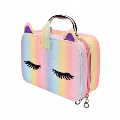 Zestaw do makijażu dla dzieci – kuferek jednorożec z kosmetykami i biżuterią  bezpieczny make up i zabawa w wizaż