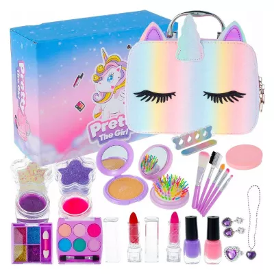 Zestaw do makijażu dla dzieci – kuferek jednorożec z kosmetykami i biżuterią  bezpieczny make up i zabawa w wizaż