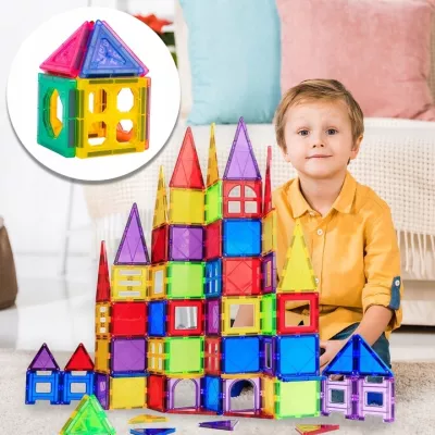 Klocki Magnetyczne 45 Elementów – Kreatywne Budowanie 3D z Magnesami Neodymowymi | Edukacyjny Zestaw Konstrukcyjny dla Dzieci 3+