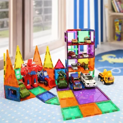 Klocki Magnetyczne 45 Elementów – Kreatywne Budowanie 3D z Magnesami Neodymowymi | Edukacyjny Zestaw Konstrukcyjny dla Dzieci 3+