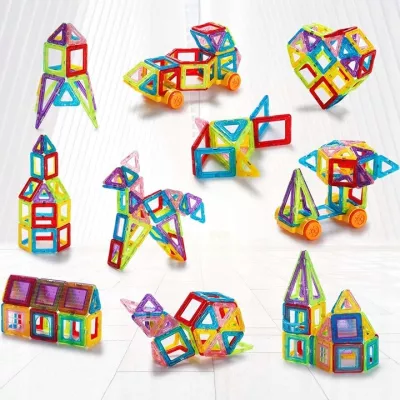 Klocki Magnetyczne 45 Elementów – Kreatywne Budowanie 3D z Magnesami Neodymowymi | Edukacyjny Zestaw Konstrukcyjny dla Dzieci 3+