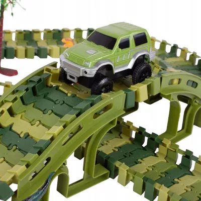 Tor Samochodowy Dino Park 240 Elementów – Elastyczny Tor 360 cm z Dinozaurami, Tunelami i Autkiem