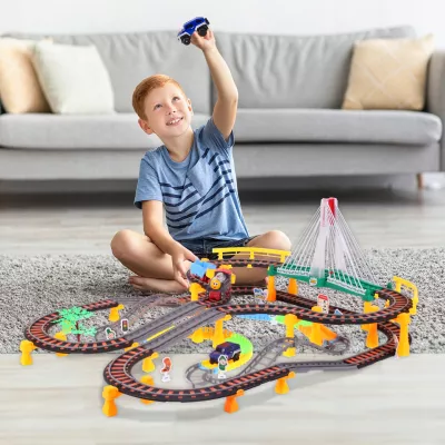 Kolejka Elektryczna 192 Elementy – Dwupoziomowy Tor 700 cm z LED, Dźwiękami i Auta | Kreatywna Zabawa dla Dzieci 3+
