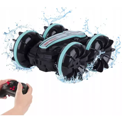 Terenowy Samochód RC Amfibia z Gestami, LED i Saltami 360° – Amfibijny Stunt Car do Jazdy w Wodzie, Śniegu i na Trawie