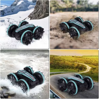 Terenowy Samochód RC Amfibia z Gestami, LED i Saltami 360° – Amfibijny Stunt Car do Jazdy w Wodzie, Śniegu i na Trawie