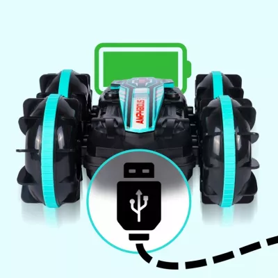 Terenowy Samochód RC Amfibia z Gestami, LED i Saltami 360° – Amfibijny Stunt Car do Jazdy w Wodzie, Śniegu i na Trawie