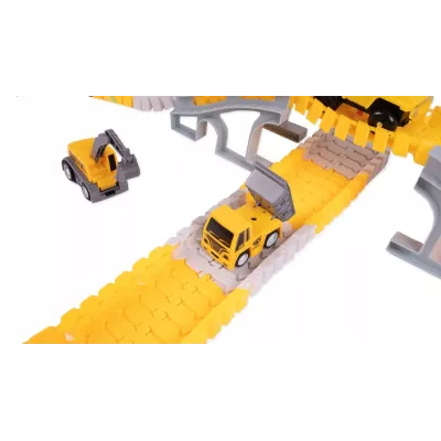 Duży Tor Samochodowy Budowlany 255 el. – Zestaw Konstrukcyjny z Autkami, Zwrotnicami i Mostami | Kreatywna Zabawa 3+