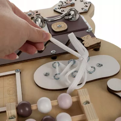 Tablica Manipulacyjna Miś – edukacyjna tablica sensoryczna Montessori dla dzieci | Rozwój motoryki zmysłów