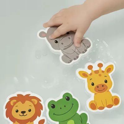 Piankowe zwierzątka do wanny – 12 kolorowych zwierzątek z organizerem | Zabawa edukacyjna, sensoryczna i higieniczna dla dzieci