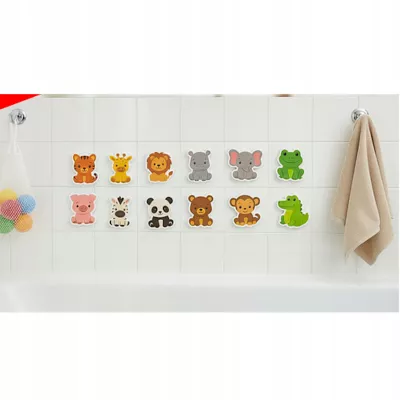 Piankowe zwierzątka do wanny – 12 kolorowych zwierzątek z organizerem | Zabawa edukacyjna, sensoryczna i higieniczna dla dzieci