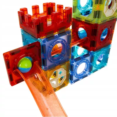 Klocki Magnetyczne 3D – 96 elementów do torów kulkowych i konstrukcji przestrzennych | Rozwój kreatywności, motoryki