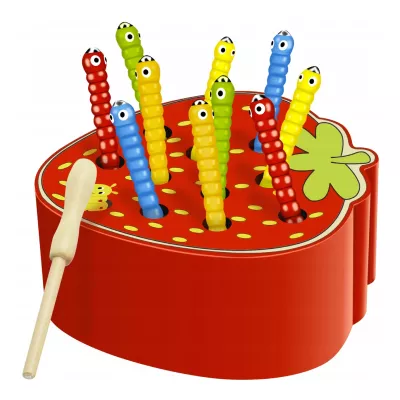 Drewniana gra zręcznościowa „Truskawka na magnes” – edukacyjna zabawa dla przedszkolaków