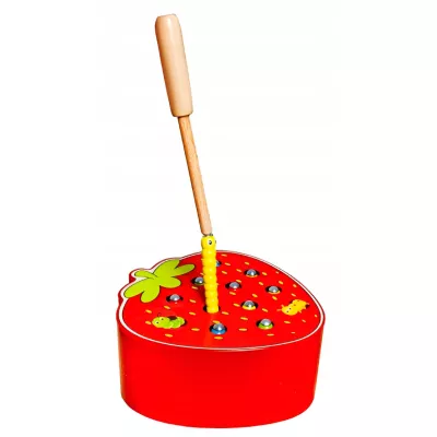 Drewniana gra zręcznościowa „Truskawka na magnes” – edukacyjna zabawa dla przedszkolaków