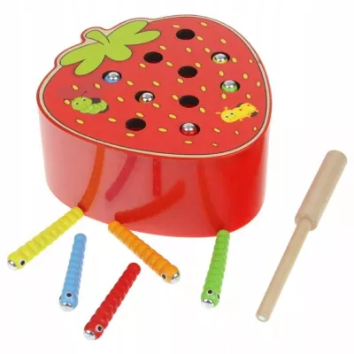 Drewniana gra zręcznościowa „Truskawka na magnes” – edukacyjna zabawa dla przedszkolaków