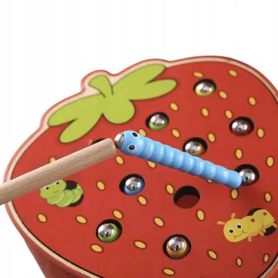 Drewniana gra zręcznościowa „Truskawka na magnes” – edukacyjna zabawa dla przedszkolaków