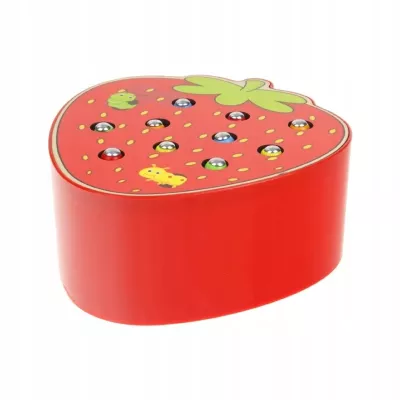 Drewniana gra zręcznościowa „Truskawka na magnes” – edukacyjna zabawa dla przedszkolaków