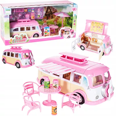 Kamper Lodziarnia dla Lalek 2w1 – ICE Cream Camper | Food Truck, Kawiarenka, Akcesoria | Kreatywna Zabawa 3+