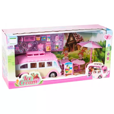 Kamper Lodziarnia dla Lalek 2w1 – ICE Cream Camper | Food Truck, Kawiarenka, Akcesoria | Kreatywna Zabawa 3+