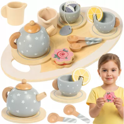 Drewniany Serwis do Herbatki dla Dzieci – Zestaw 13 el. | Zabawa w Dom i Kawiarenkę