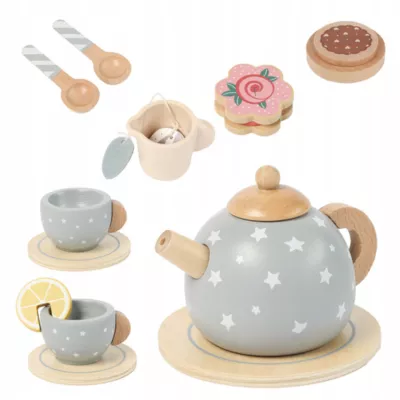 Drewniany Serwis do Herbatki dla Dzieci – Zestaw 13 el. | Zabawa w Dom i Kawiarenkę