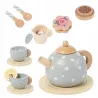 Drewniany Serwis do Herbatki dla Dzieci – Zestaw do Zabawy w Dom i Kawiarenkę szary