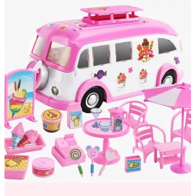 Kamper Lodziarnia dla Lalek 2w1 – ICE Cream Camper | Food Truck, Kawiarenka, Akcesoria | Kreatywna Zabawa 3+