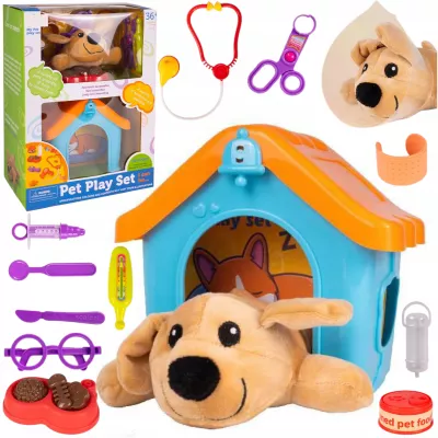 Zestaw Mały Weterynarz – piesek pluszowy, buda i akcesoria weterynaryjne