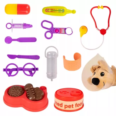 Zestaw Mały Weterynarz – piesek pluszowy, buda i akcesoria weterynaryjne