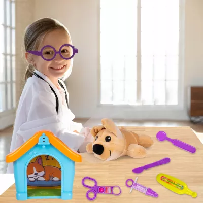 Zestaw Mały Weterynarz – piesek pluszowy, buda i akcesoria weterynaryjne
