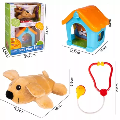 Zestaw Mały Weterynarz – piesek pluszowy, buda i akcesoria weterynaryjne