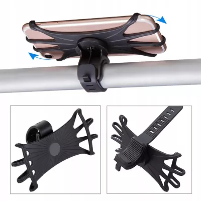 Uchwyt na telefon do roweru obrotowy silikonowy czarny stabilny