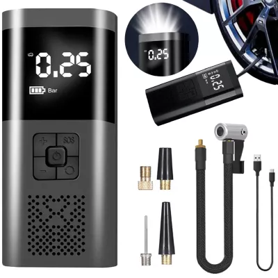 Akumulatorowa pompka elektryczna mini kompresor samochodowy flashlight SOS