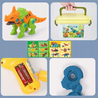 Zestaw Klocków konstrukcyjnych Dinozaury Wkrętarka na baterie i Śrubokręt