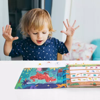 Książeczka Edukacyjna Dinozaury Puzzle Na Rzep Alfabet Kształty Montessori