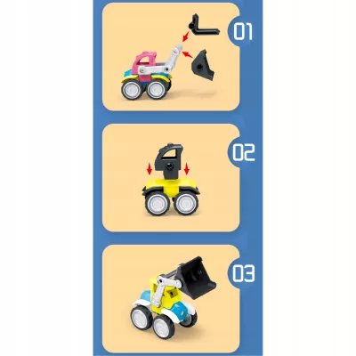 Klocki Magnetyczne Pojazdy Budowlane Drogowe Komplet Zestaw 6 pojazdów