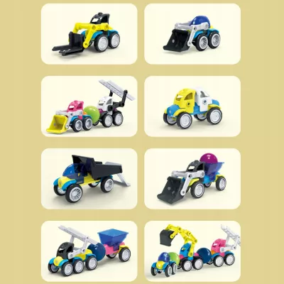 Klocki Magnetyczne Pojazdy Budowlane Drogowe Komplet Zestaw 6 pojazdów