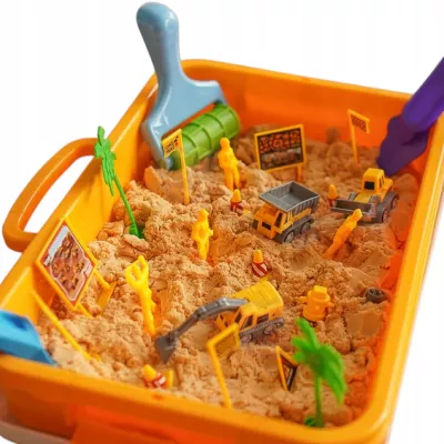 Piasek Kinetyczny dla dzieci Magiczny Plac Budowy 1,5 kg Maszyny Foremki 3+