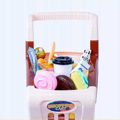 Wózek sklepowy koszyk dla dzieci słodycze ciastka napoje sklep 62 el.